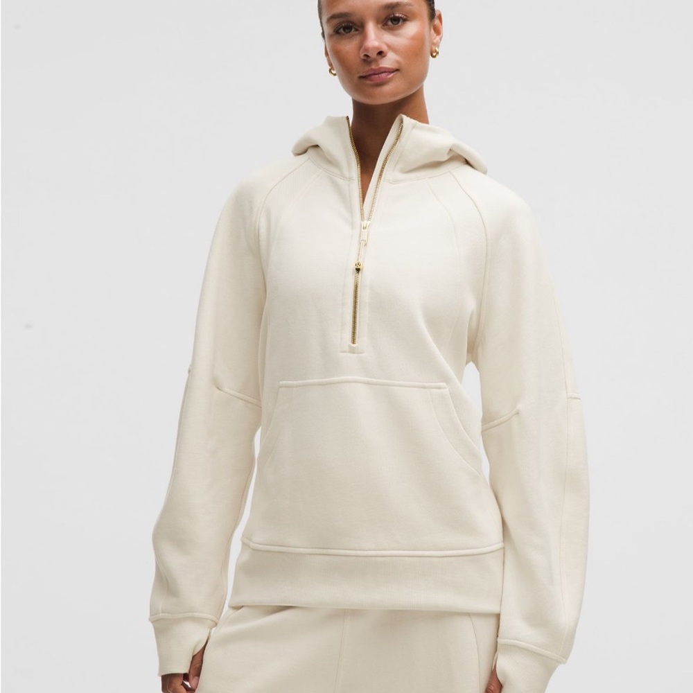 Lululemon Scuba Oversized Half Zip Hoodie Long Light Ivory Gold